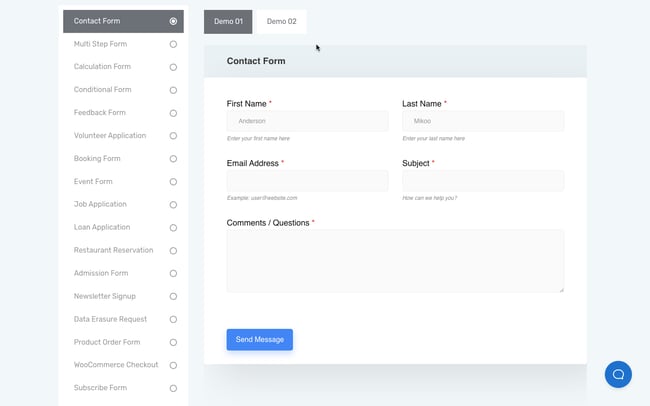 Metform contact form template